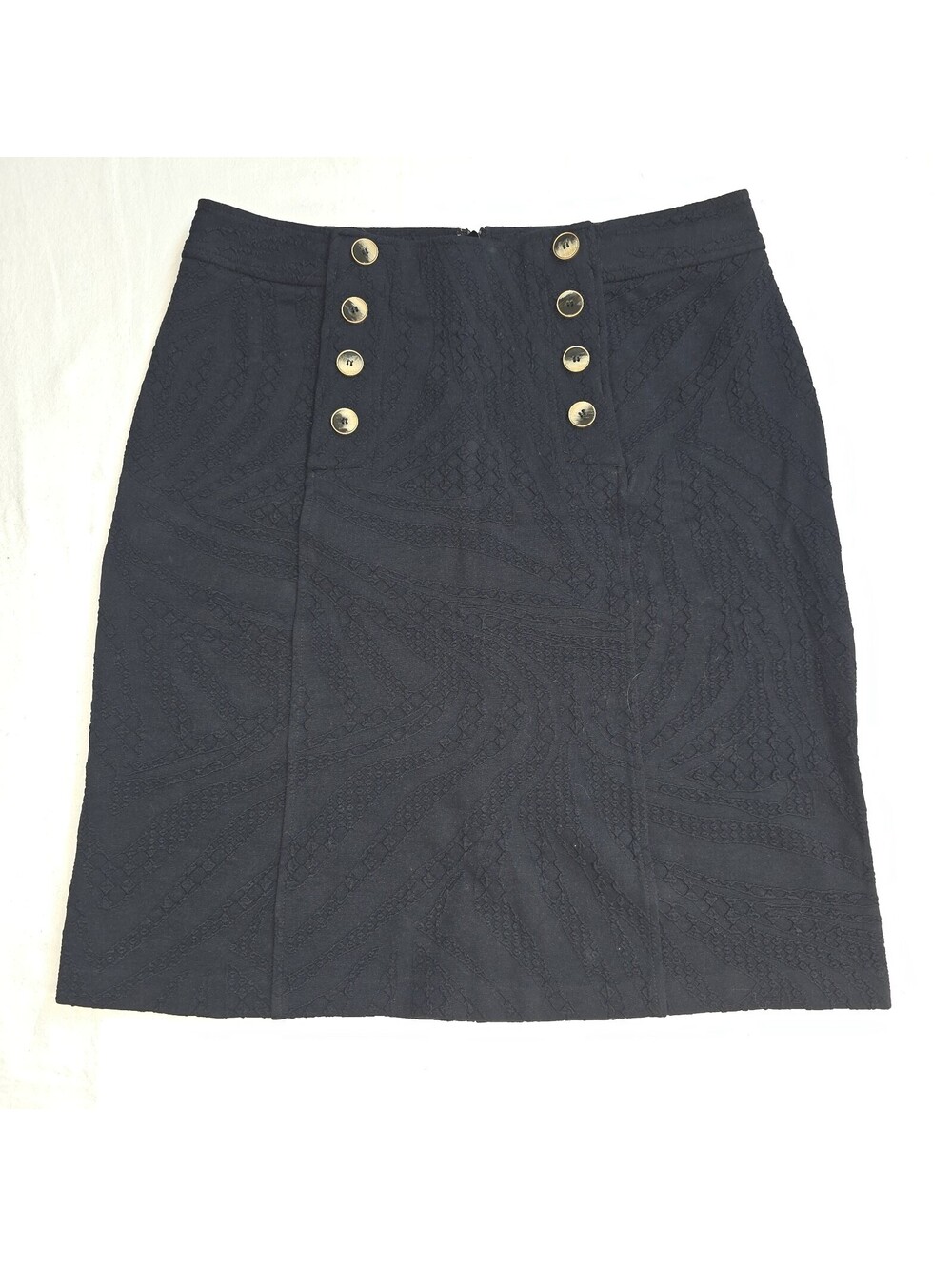 J McLaughlin Valerie Skirt Womens 12 Black Zebra Jacquard Knee Length Button
